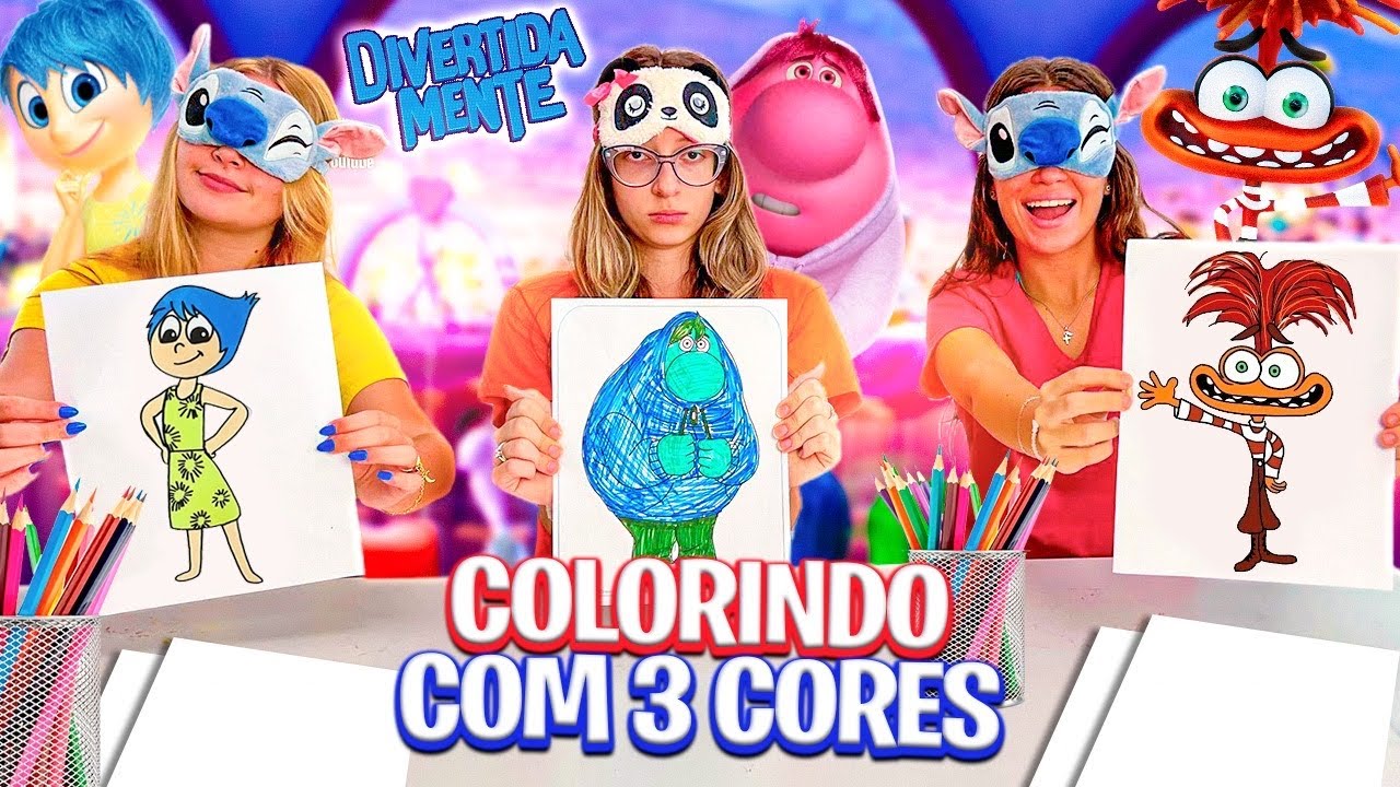 DESAFIO COLORINDO COM 3 CORES E OLHOS VENDADOS PERSONAGENS DE DIVERTIDAMENTE 2