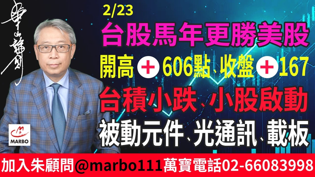 2026/2/23 台股馬年更勝美股 開高+606點、收盤+167 台積小跌 小股啟動 被動元件、光通訊、載板 #朱成志社長