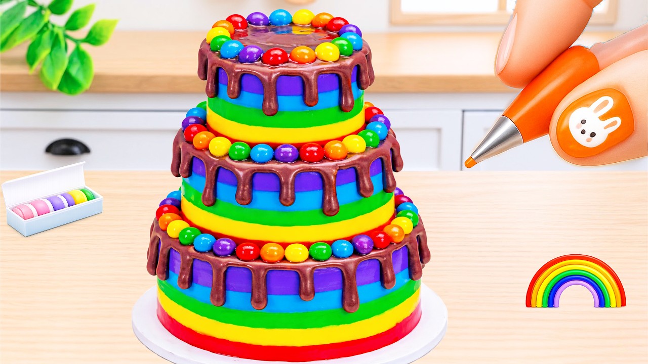 Amazing Mini Rainbow Cake 🌈Super Colorful Rainbow Cake Decorating Tutorial ❤️Tiny Cakes World
