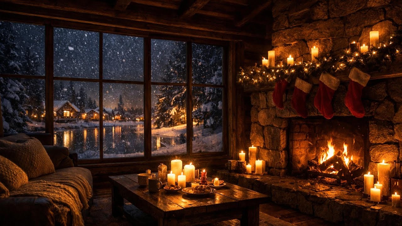 Peaceful Winter Cabin Ambience ❄️ Warm Fireplace & Soft Piano for Relax, Focus & Sleep
