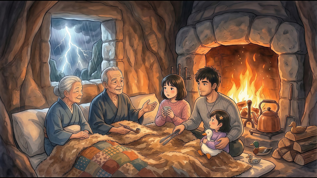 ⛈️ Safe & Cozy in Grandma&rsquo;s Secret Cave During a Stormy Night 🌧️🔥
