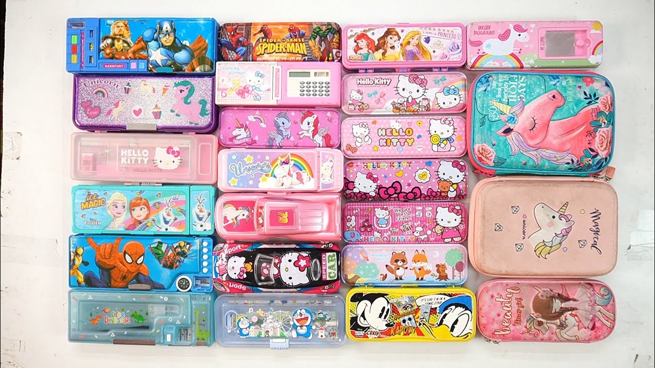 cute unicorn stationery collection ❤️ geometry, hello kitty, pencil box, sharpener, eraser, unicorn 