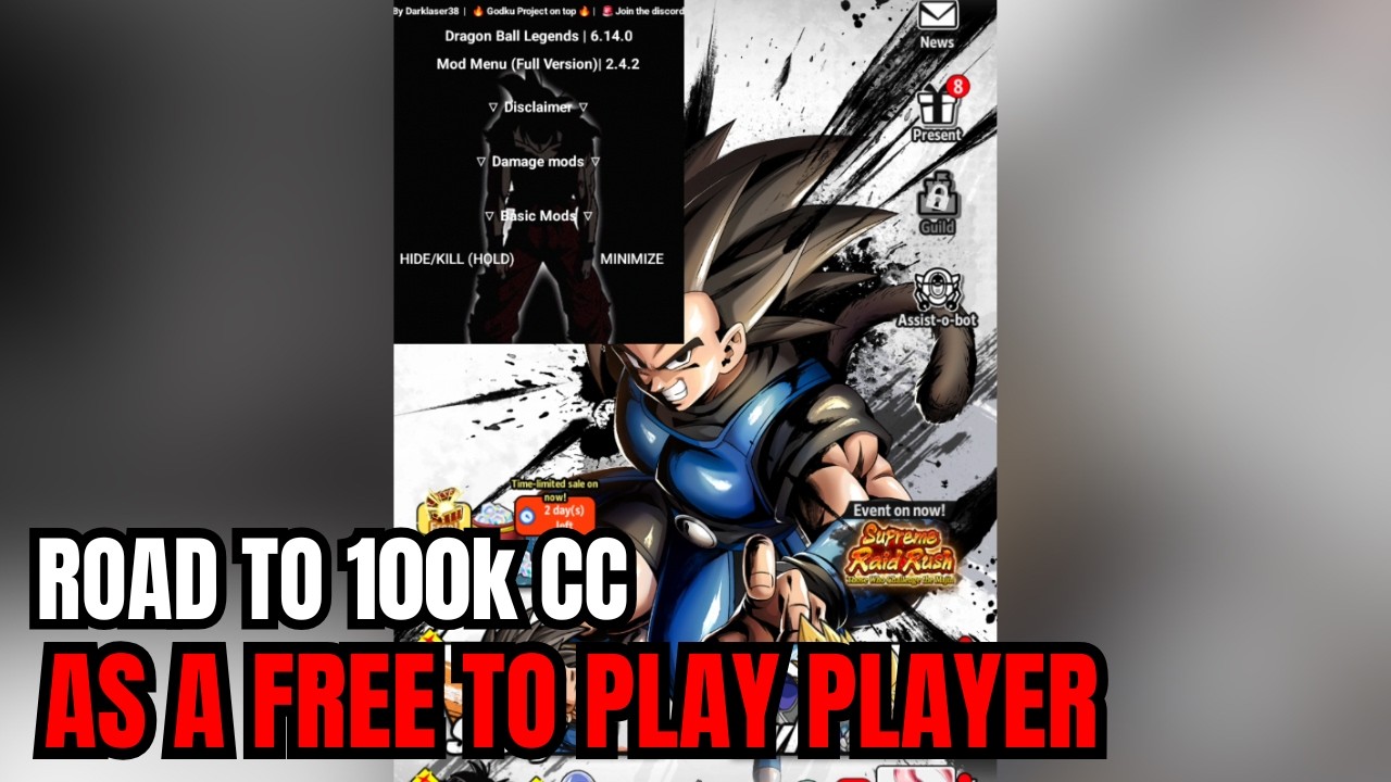 Road To 100K Chrono Crystals As A F2P | Dragon Ball Legends MOD MENU Showcase (Part 2)