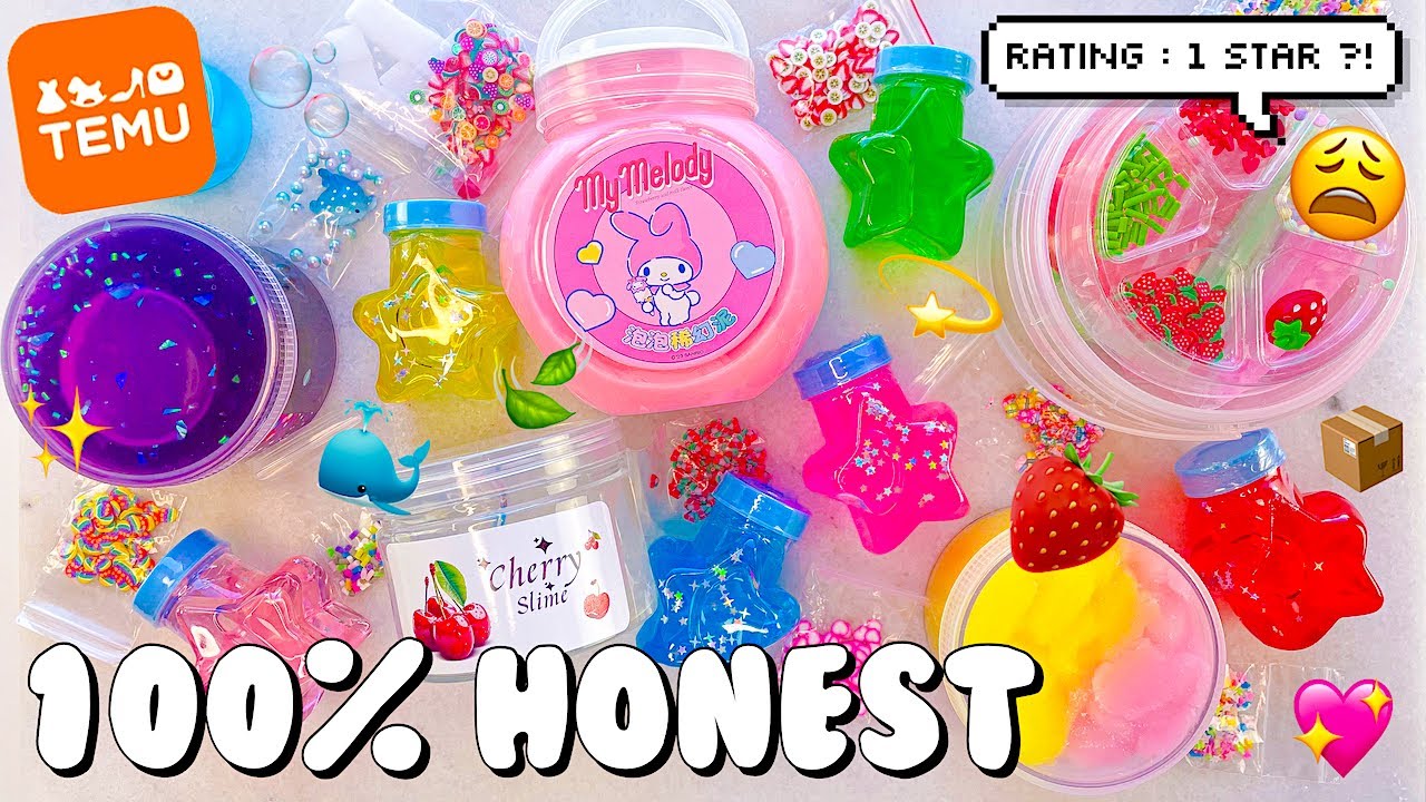 Temu Slime Review Unboxing 🧡 1 star & 5 star slimes?! 100% Honest Slime Ratings