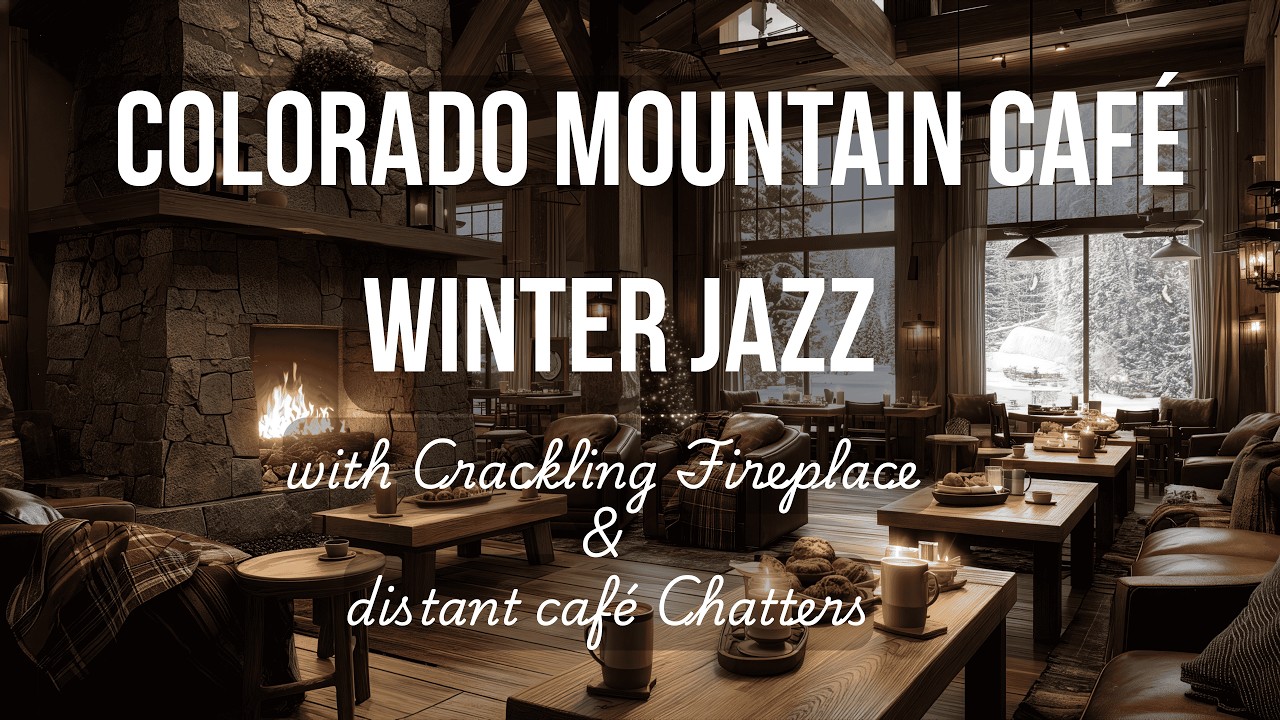 Winter Jazz Ambience in a Cozy Colorado Mountain Café with a Crackling Fireplace (4K)
