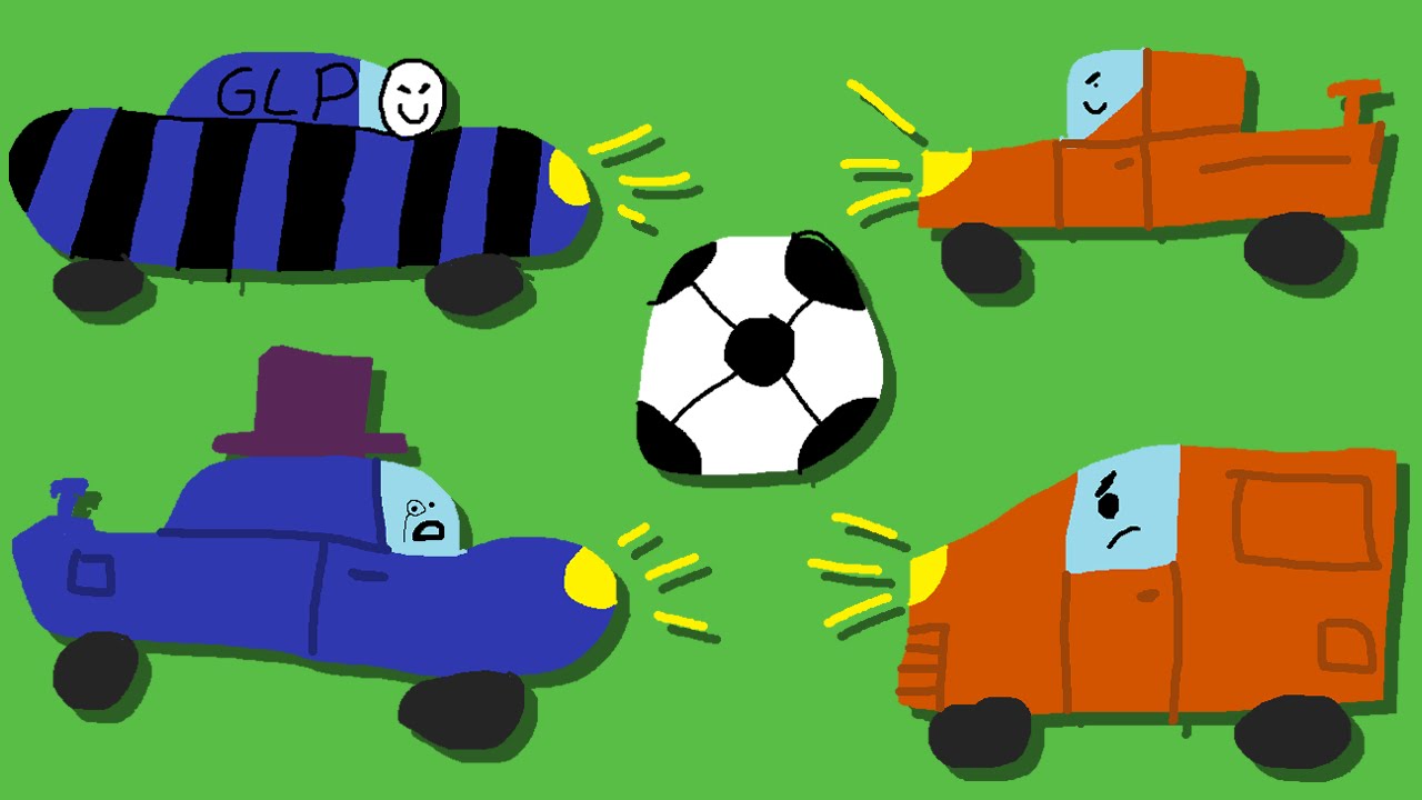 Zombey und GLP spielen Fußball mit Autos.