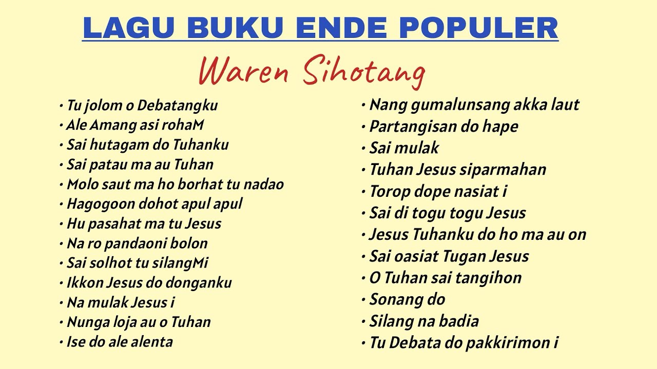 Lagu rohani Buku Ende Populer - Waren Sihotang 
