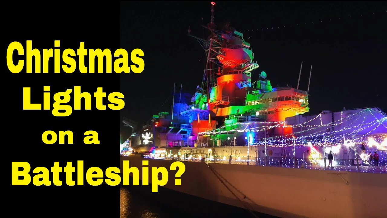 Christmas lights on the USS Wisconsin