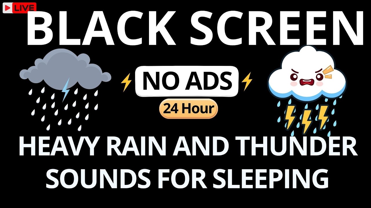 🔴 Heavy Rain and Thunder Sounds for Sleeping - Black Screen | Powerful Thunderstorm Sounds