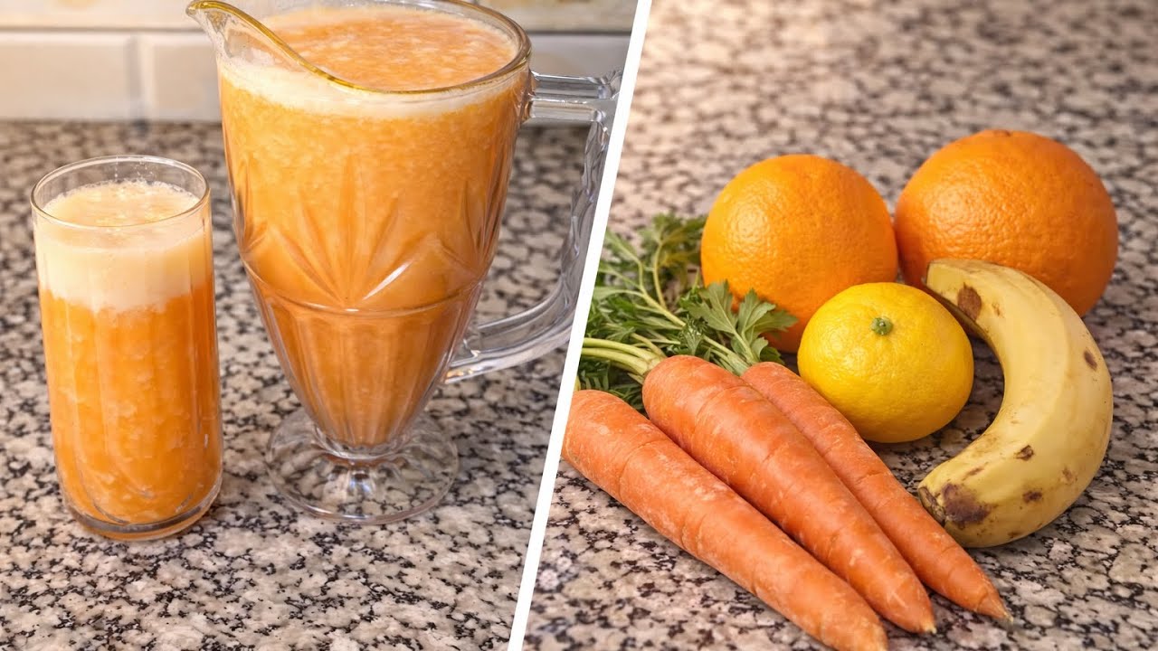 عصير طبيعي منعش بالبرتقال والجزر والموز 🍊🥕 ومفيد للجسم.سجليه لرمضان 💪
