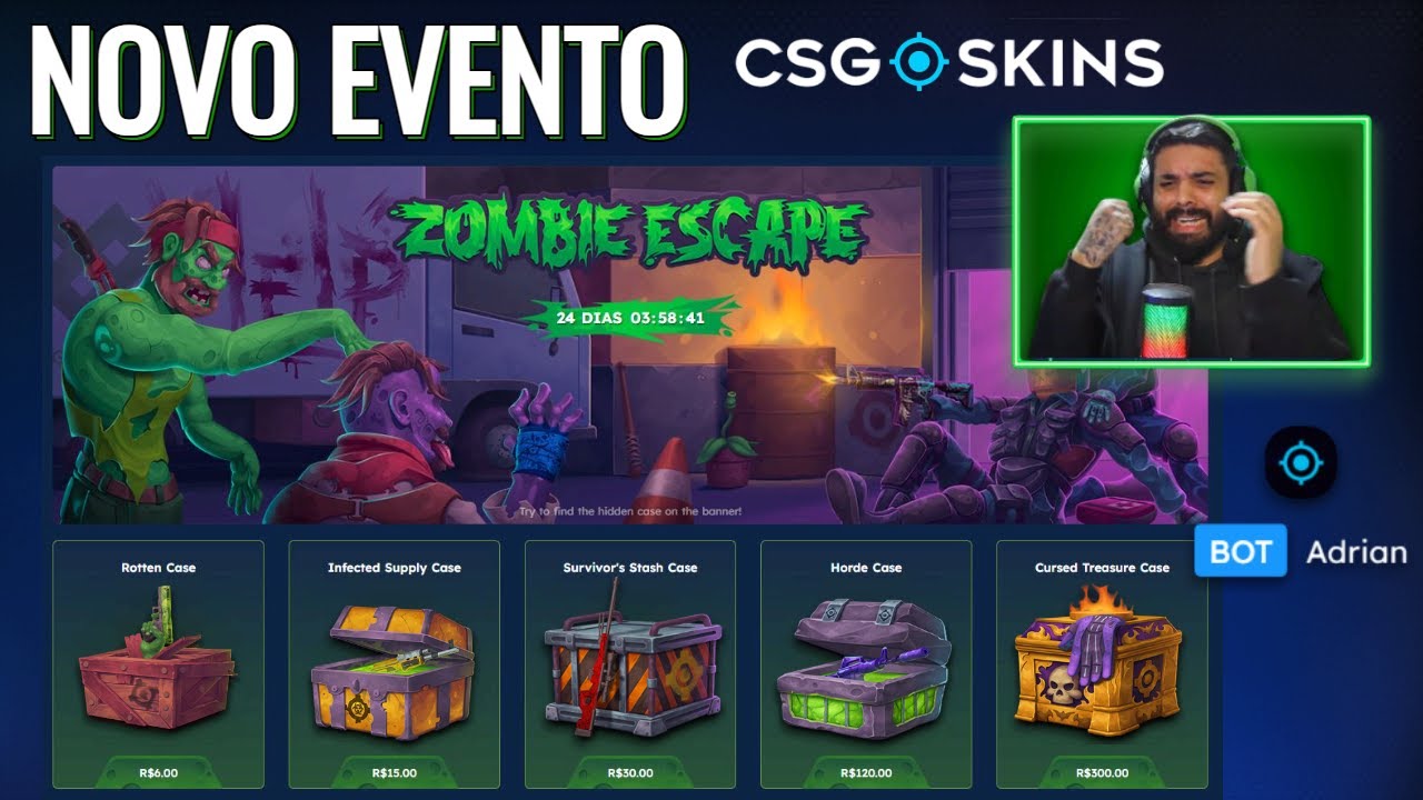 NOVO EVENTO CSGOSKINS, TESTAMOS AS NOVAS CAIXAS e o BOT ADRIAN nos salvou novamente ou nos ripou?