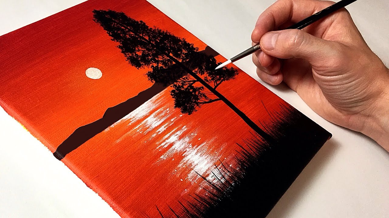 Easy Lake Sunset for Beginners | Acrylic Painting Tutorial Step by Step