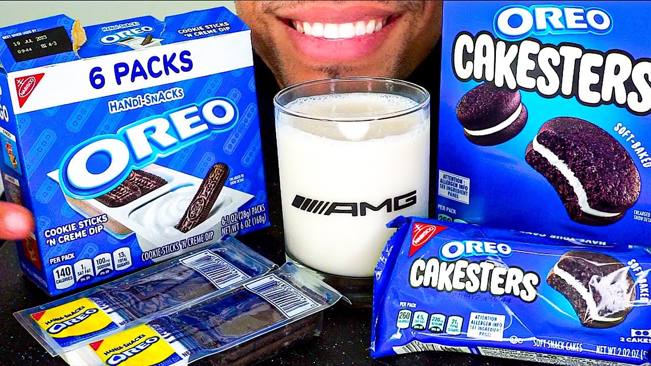 ASMR OREO CAKESTERS COOKIES N CREME WITH MILK PARTY MUKBANG SOUNDS