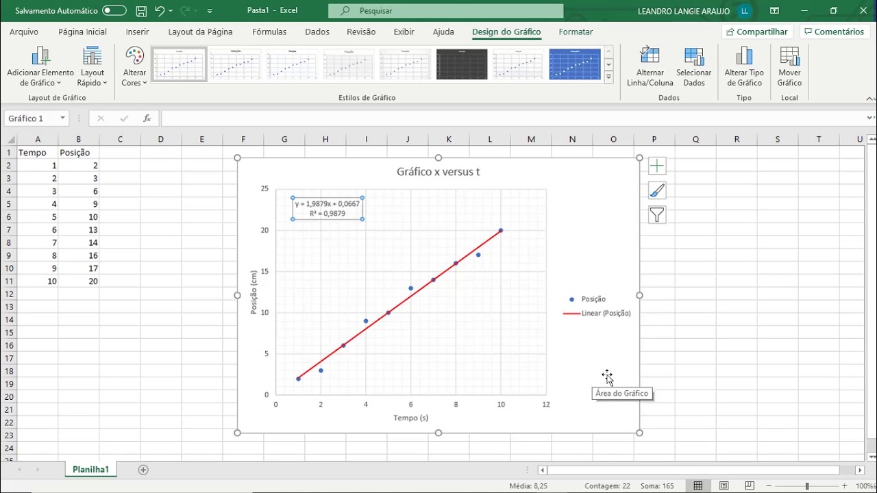 FIS01181 (Física I-C) -Como fazer um gráfico e ajuste linear no computador usando o Excel