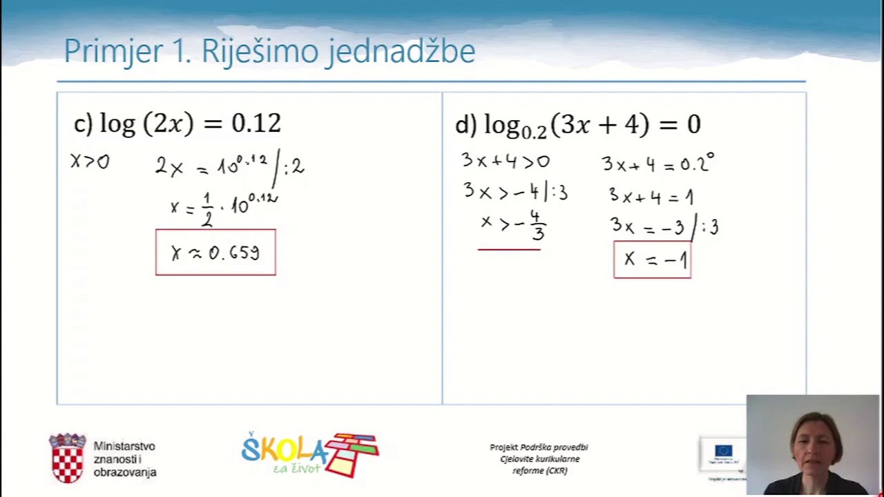 Matematika 2.r SŠ - Logaritamske jednadžbe, 1. dio