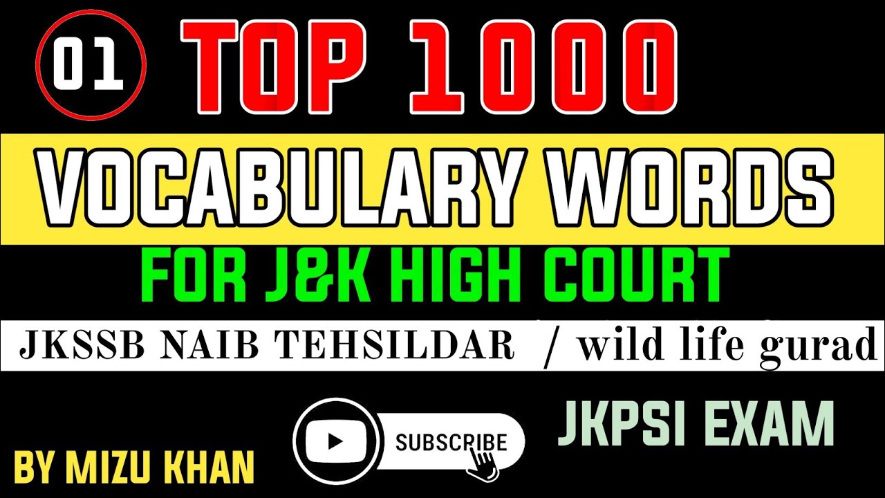 TOP 1000 ANTONYM AND SYNONYM | FOR J&K HIGH COURT | JKSSB NAIB TEHSILDAR | JKSSB WILDLIFE GUARD EXAM