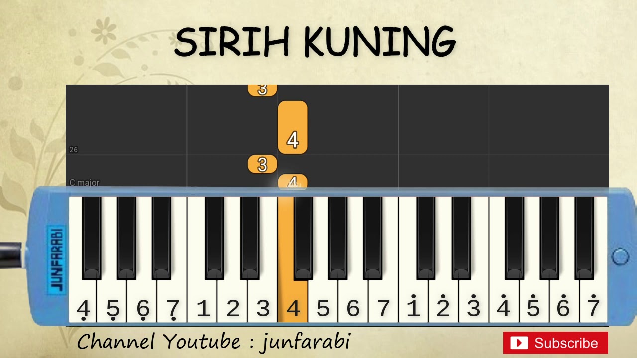 not pianika sirih kuning - lagu daerah jakarta - belajar pianika not angka sirih kuning