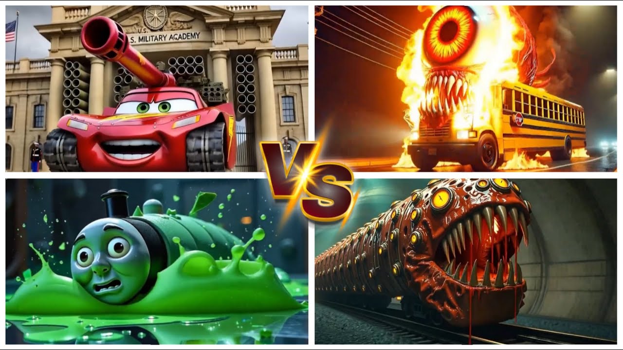 McQueen Tank vs Monster Bus vs Thomas vs Train Eater &ndash; Sound Showdown!