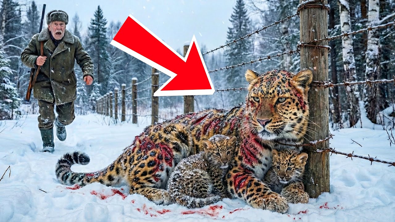 Леопардицу с котятами привязали проволокой к столбу — старик спас их