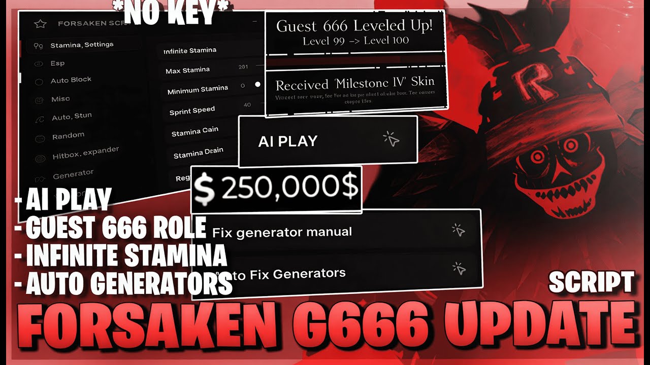 Forsaken Script *БЕЗ КЛЮЧА* &mdash; обновление Guest 666, автогенераторы, режим бога, игра с ИИ, оглуше...
