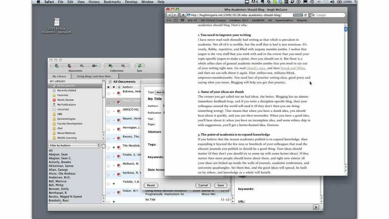 Mendeley adding a  web page manuall