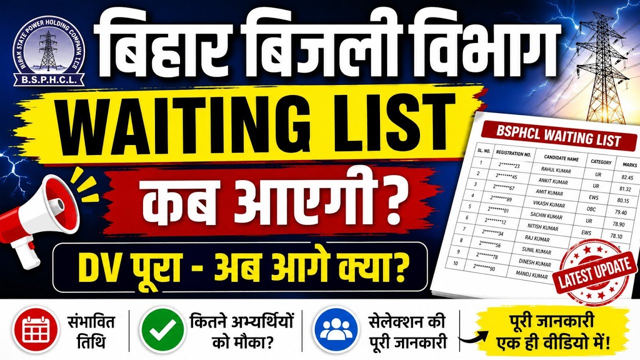 बिहार बिजली विभाग Waiting List निकलेगा? Bihar Bijli bihag Waiting List l bsphcl Tech 3 Waiting List 