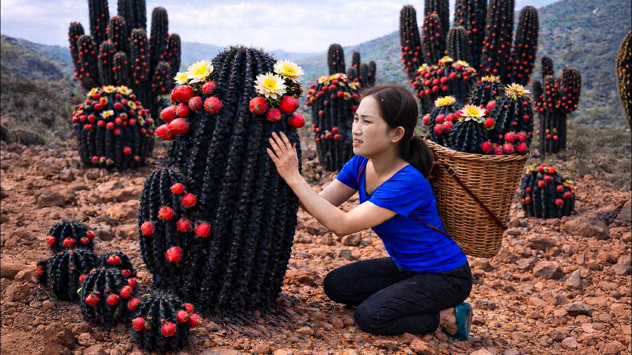 Harvesting Rare Black Desert Cactus | Hidden Mountain Garden Full of Wild Fruits