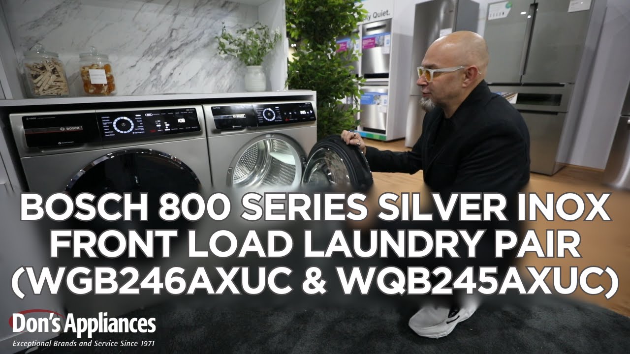 Bosch 800 Series Silver Inox Front Load Laundry Pair (Model #'s WGB246AXUC & WQB245AXUC)