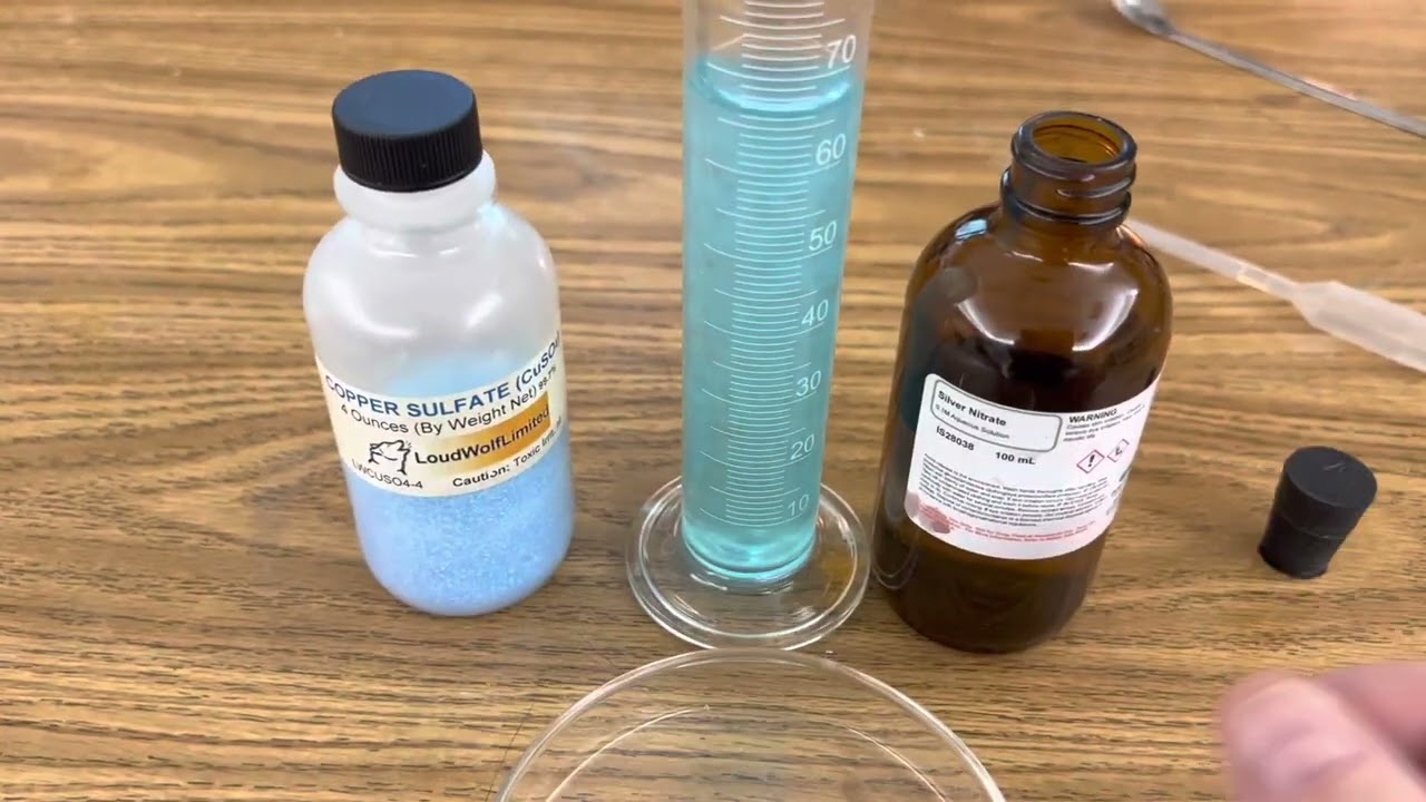 Double Displacement of Copper Sulfate & Silver Nitrate in RamZland!⚗️ CuSO4+2AgNO3→ Cu(NO3)2+Ag2SO4