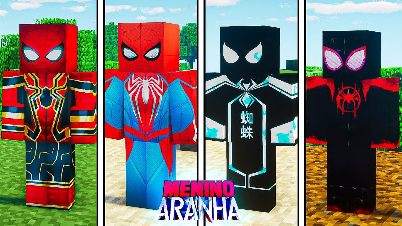TODOS OS UNIFORMES DO MENINO ARANHA!! - MINECRAFT