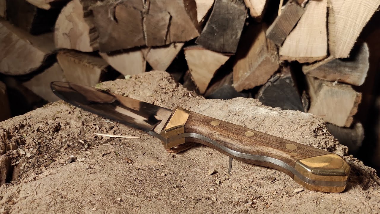 DIY knife with brass accents and black walnut handle