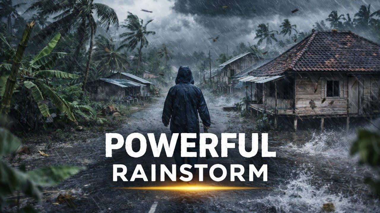 Violent Windstorm and Heavy Rain | Rain Walk Sounds for Deep Sleep