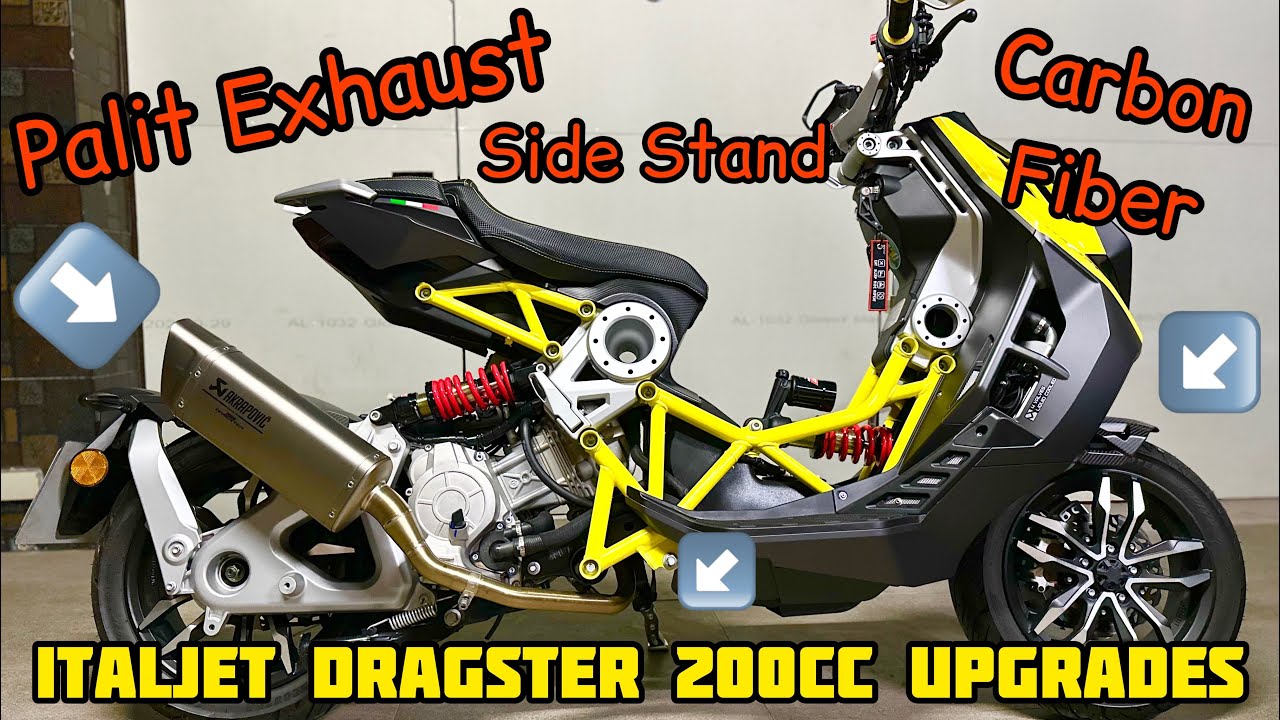 Upgrades For My Italjet Dragster 200cc (Akrapovic Full Exhaust, Carbon Fiber Parts, Side Stand)