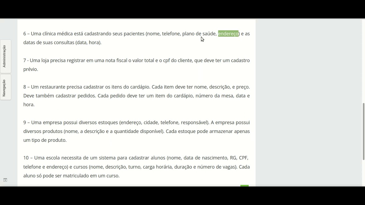 Exercício de Diagrama Entidade Relacionamento
