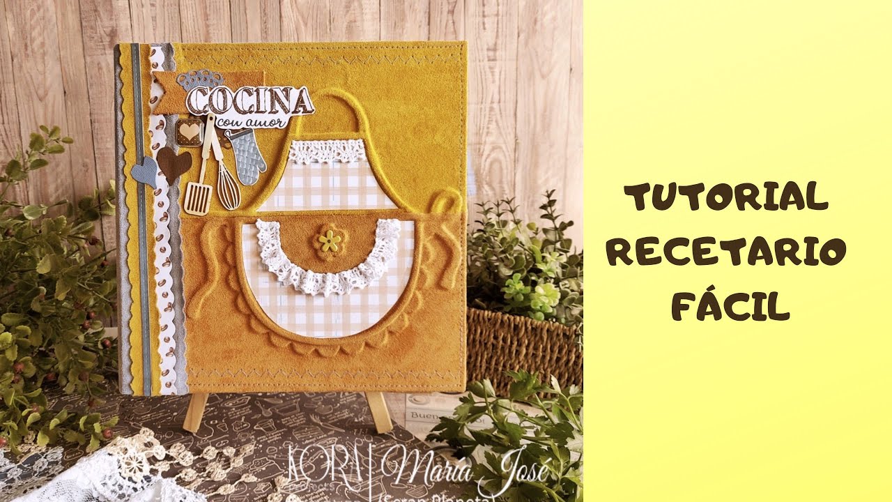 Cómo hacer un RECETARIO con delantal de TELA REPUJADA o ANTELINA. Kora Projects. Scrapbooking