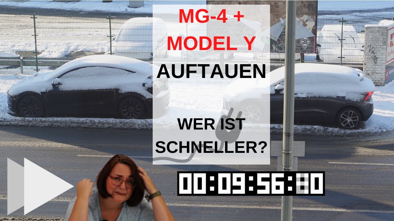 Auftau-Wettrennen zwischen Tesla Model Y und MG-4 - wer wird schneller den Schnee los?