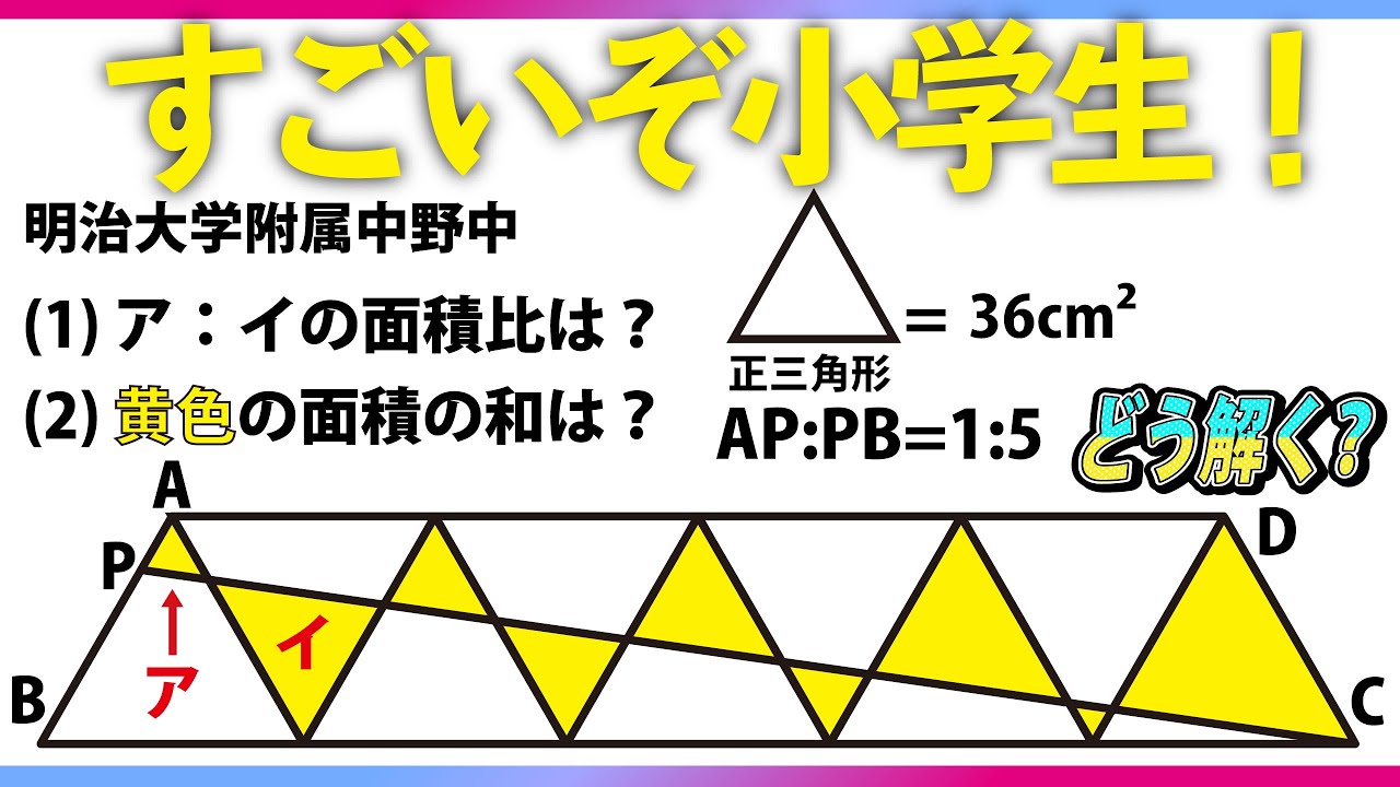 【面白い算数問題】だいぶ難しめの問題か！？中学受験 算数 明治大学附属中野中 図形