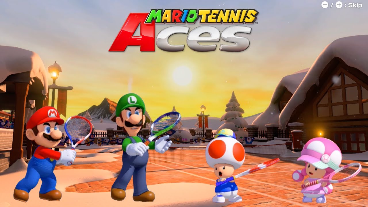 Mario Tennis Aces - Mario & Luigi VS Toad & Toadette - Snowfall Mountain