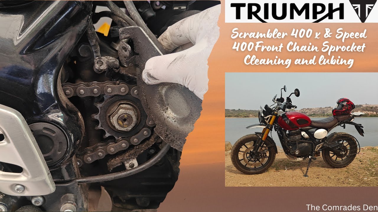 Triumph Scrambler 400 x  & Triumph Speed 400 Front Chain Sprocket Cleaning and Lubing | Telugu