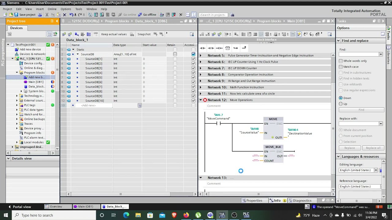 TIA Portal: Creating Data Block, Move Single Tag, Move Array of Tags
