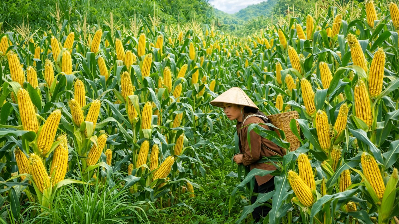 Harvesting corn, recipe and instructions for making corn milk mixed with jelly to sell - Rural life