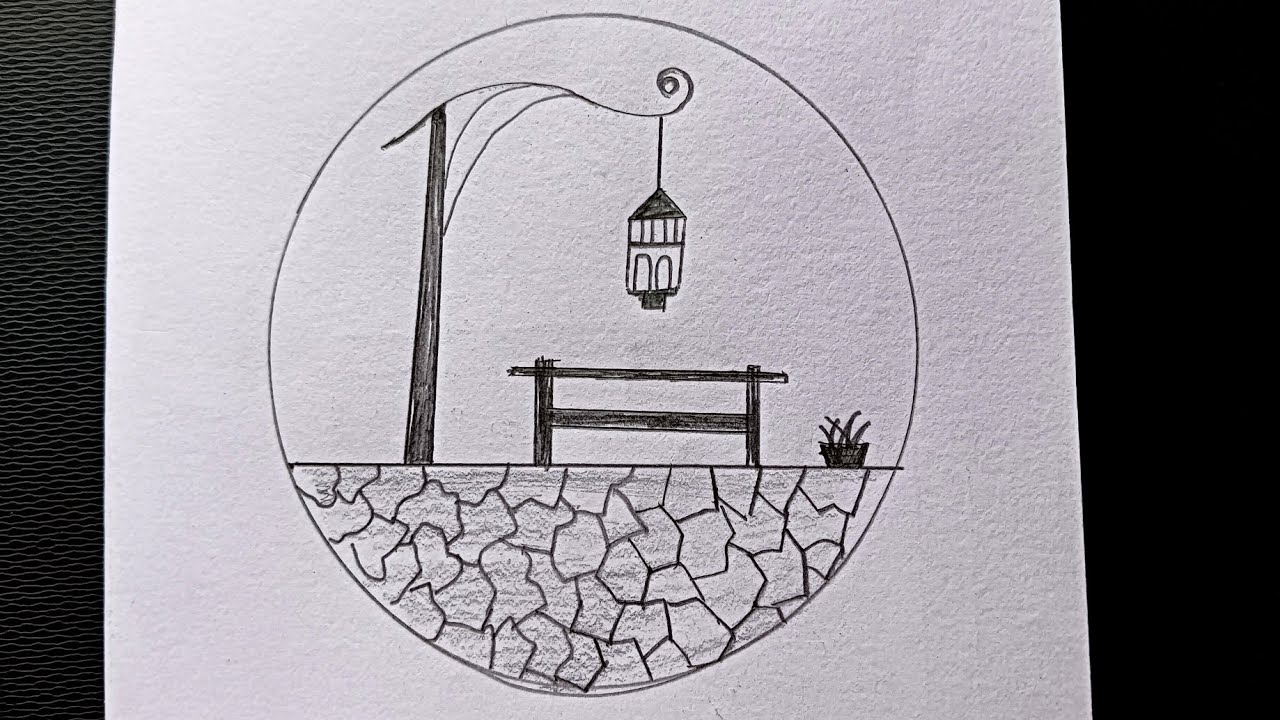 Pencil Drawing in Circle Easy Step By Step |  Drawing in Circle | Easy Circle Scenery Drawing