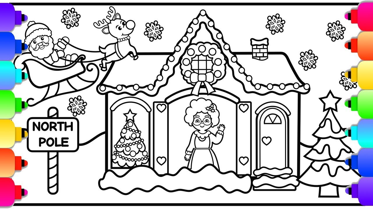 How to Draw Santa's Sleigh 🎄Santa and Mrs. Claus at the North Pole 🎅How to Draw a Christmas House