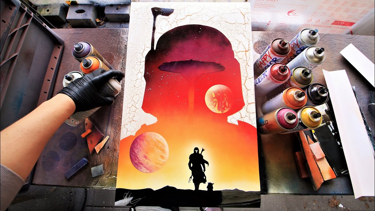 Mandalorian - GLOW IN THE DARK - SPRAY PAINT ART by Skech