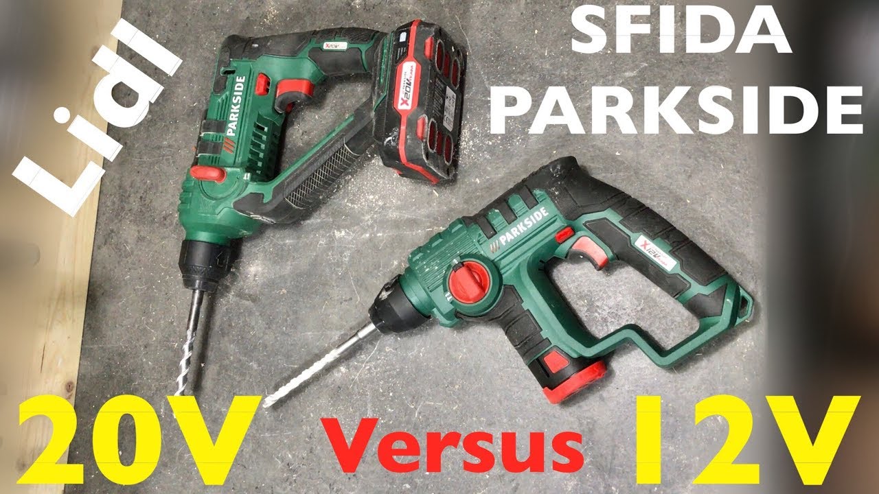 Sfida trapano battente Parkside lidl. 12V VS 20V. PBHA 12 A1 e PABH 20-Li B2. Potenza e velocità.