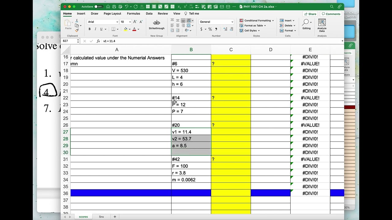 how to enter CH2 hw into excel 1
