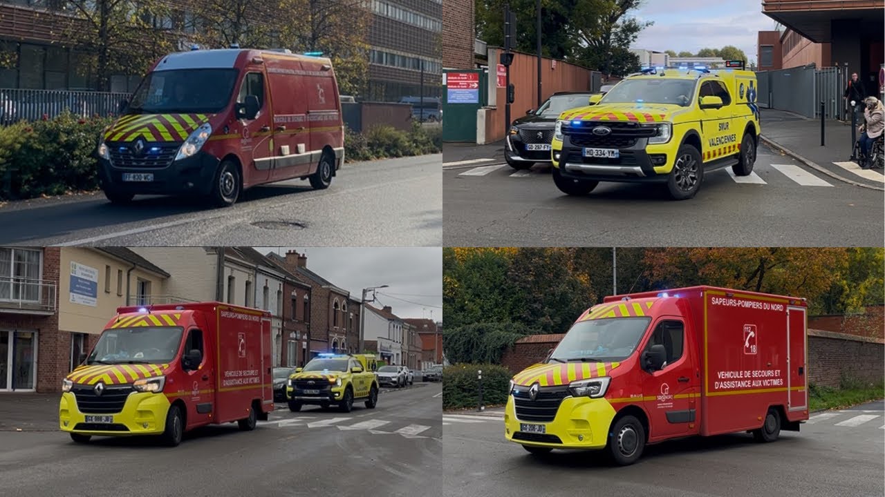 [COMPILATION] VSAV x6 - VLM x2 - Gendarmerie - urgences sang & organes devant le centre hospitalier 