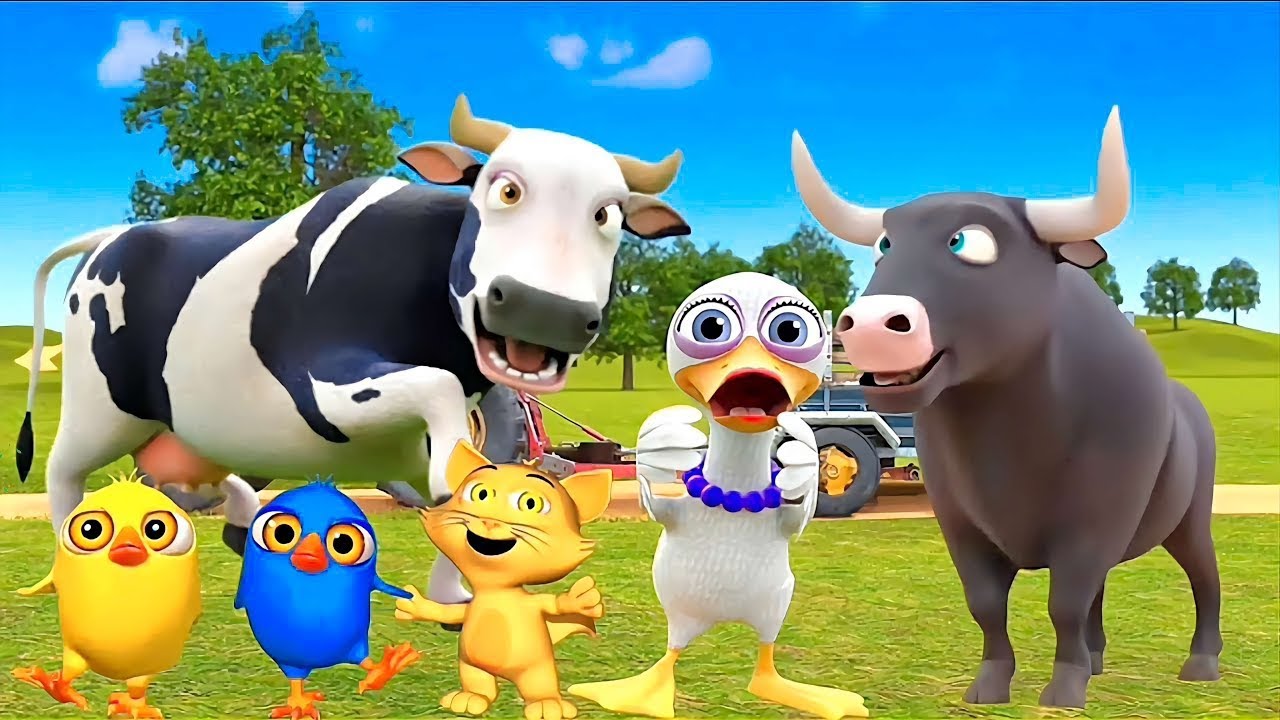 El Pollito pío 3d | El toro se congela jugando en el juegodel Toro y el Tractor 3D🎶