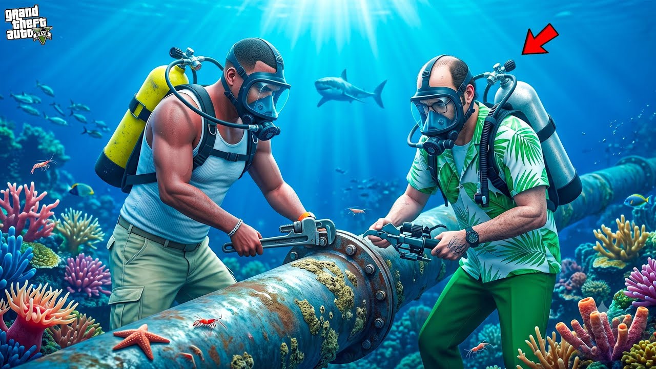 Franklin & chithapu Go Underwater to Fix a Dangerous Water Pipe in GTA 5