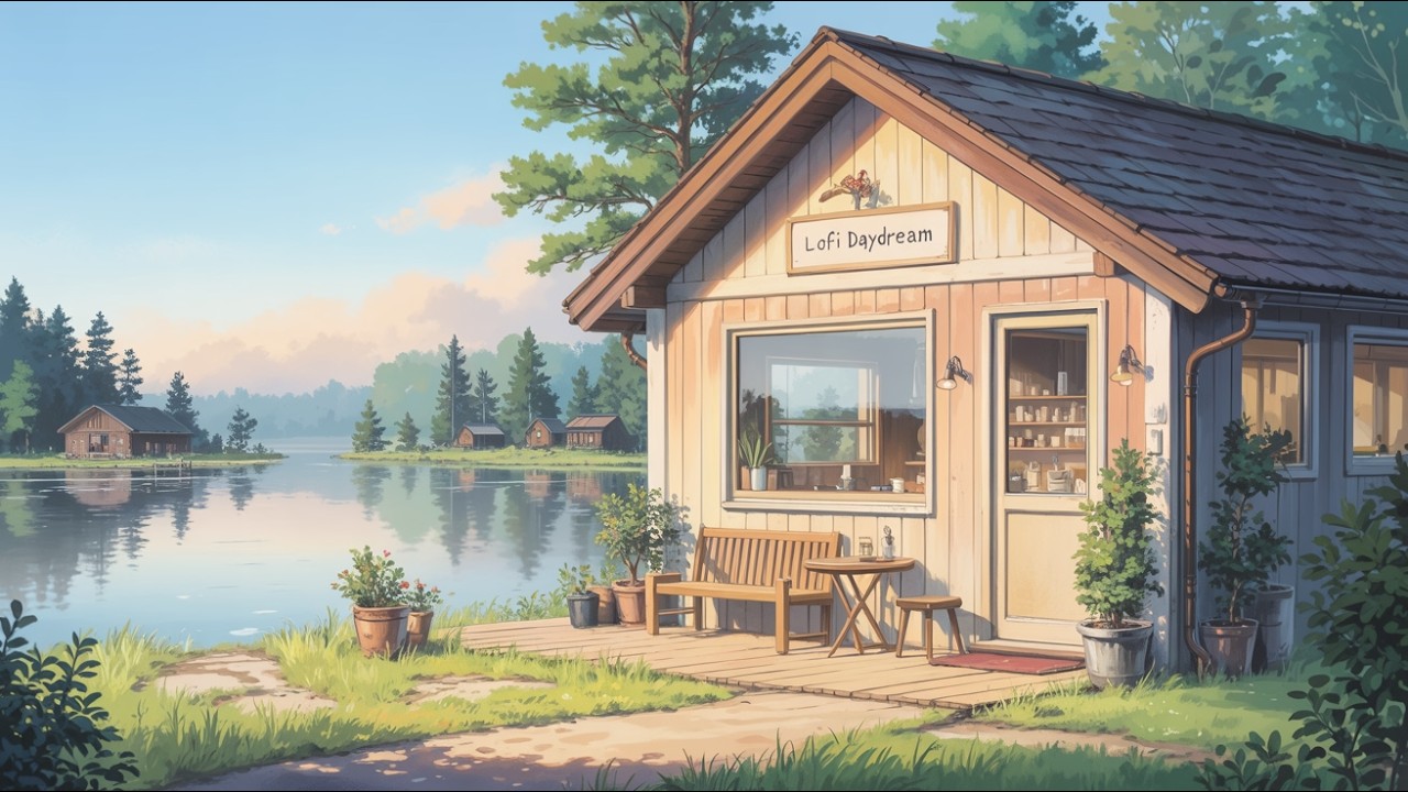 Peaceful Lakeside Lofi Café ☕ Focus Study Relax